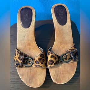 MIA calf hair leopard print wood Mules SZ 10